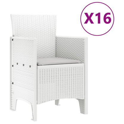 vidaXL Garten-Esszimmergarnitur mit Kissen mit Kissen 17 pcs Weiß PP