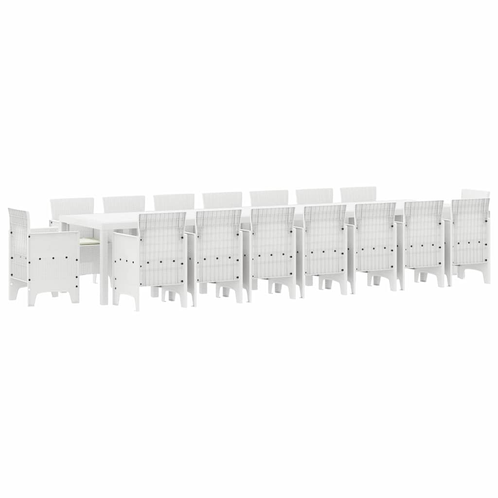 vidaXL Garten-Esszimmergarnitur mit Kissen mit Kissen 17 pcs Weiß PP