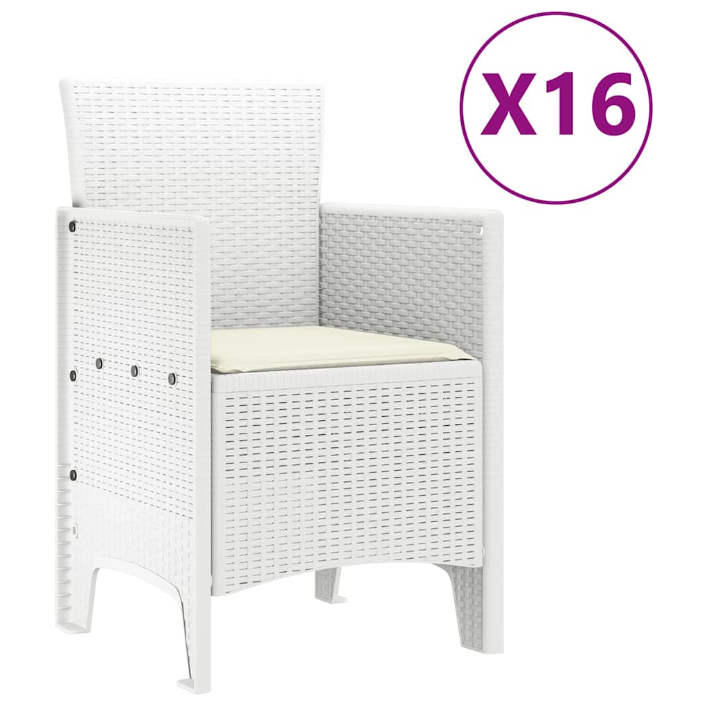 vidaXL Garten-Esszimmergarnitur mit Kissen mit Kissen 17 pcs Weiß PP
