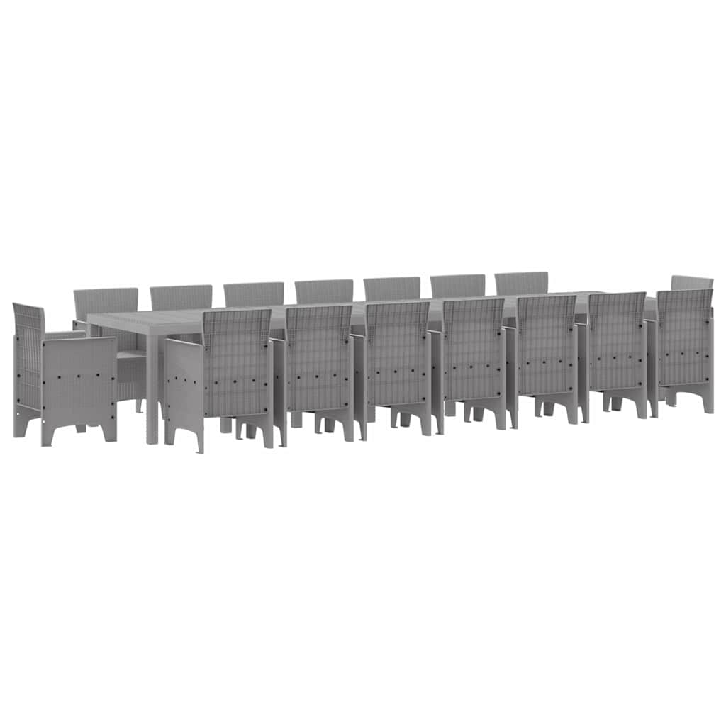 Garten-Esszimmergarnitur mit Kissen 17 pcs Hellgrau PP