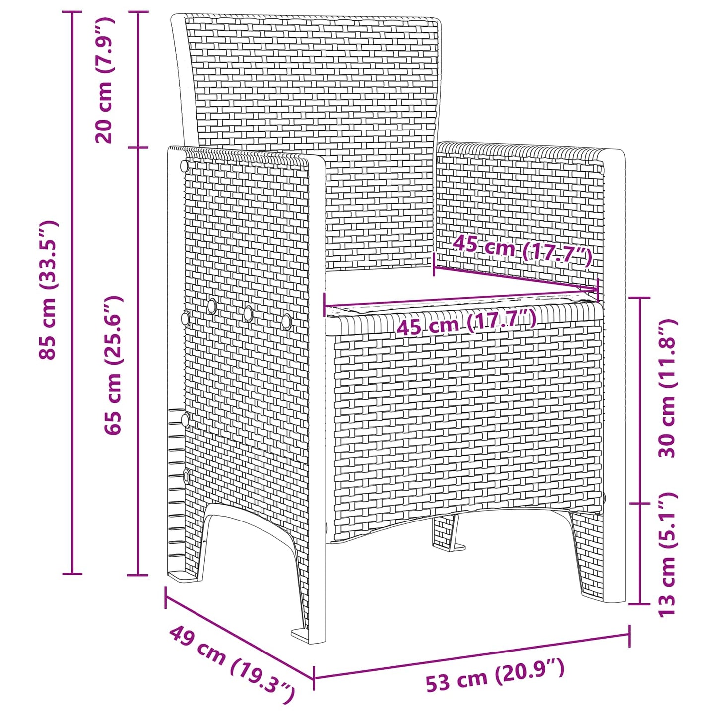 vidaXL Garten Essgruppe 7 pcs Braun Polypropylen