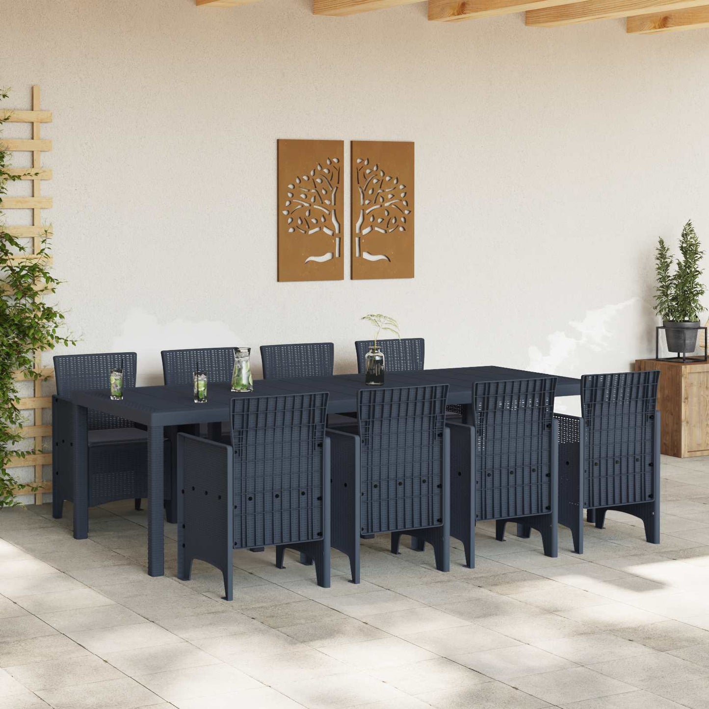 vidaXL Garten Essgruppe 9 pcs Anthrazit Polypropylen