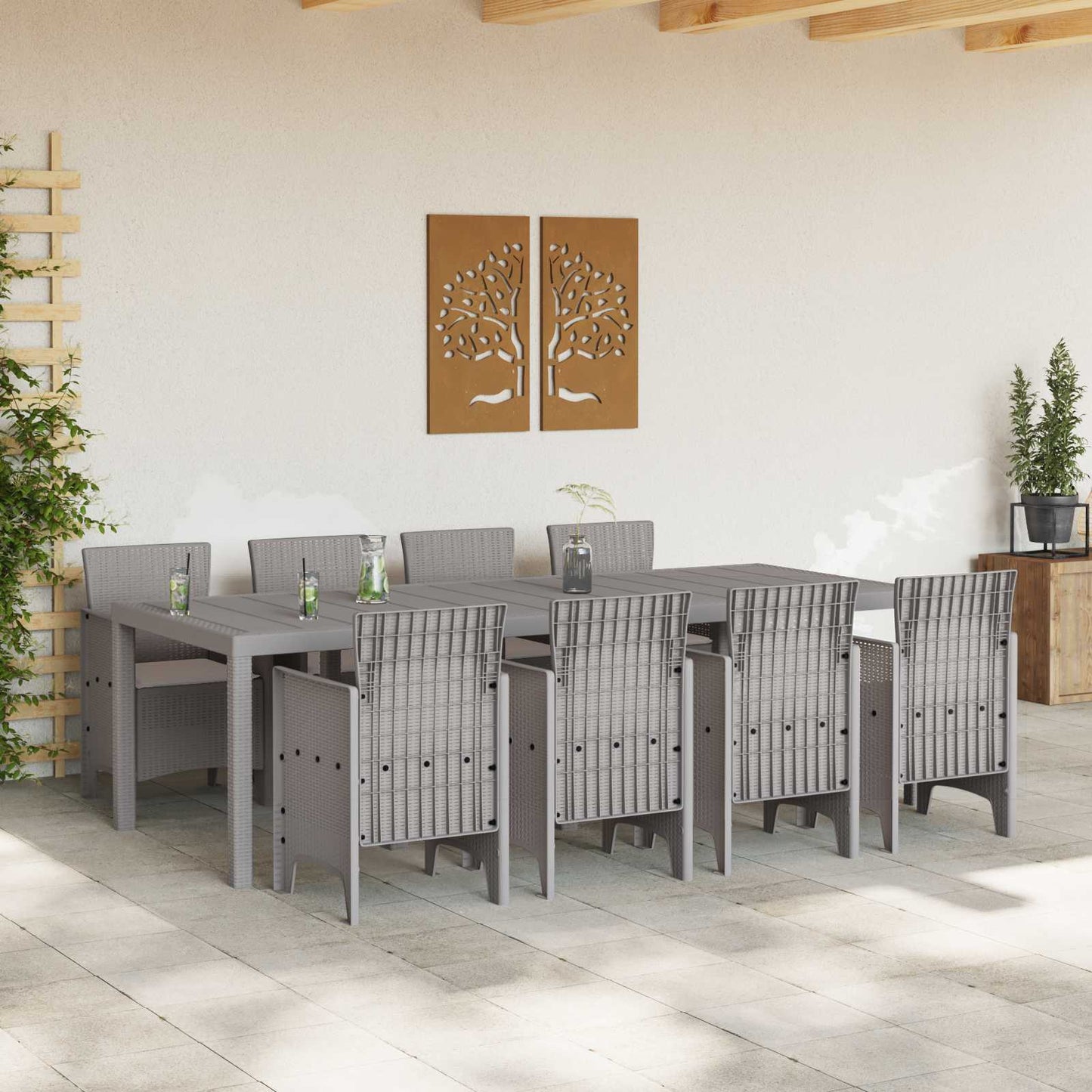 vidaXL Garten Essgruppe 9 pcs Weiß Polypropylen