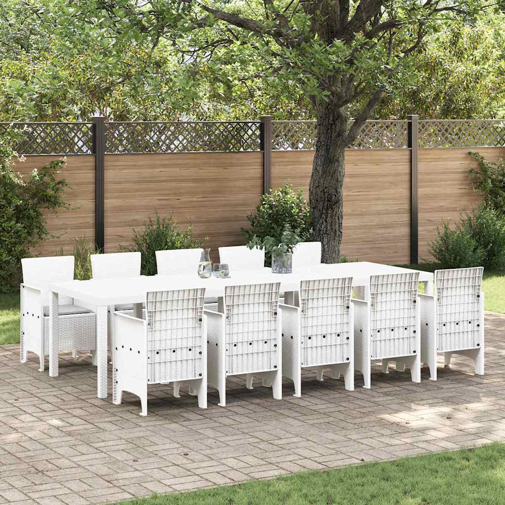 Garten Essgruppe 11 pcs Weiß und Hellgrau Rattan und Polyester