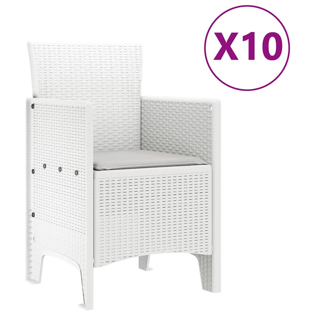 Garten Essgruppe 11 pcs Weiß und Hellgrau Rattan und Polyester