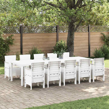 vidaXL Garten Essgruppe mit Kissen 11 pcs Weiß Poly-Rattan und Stahl