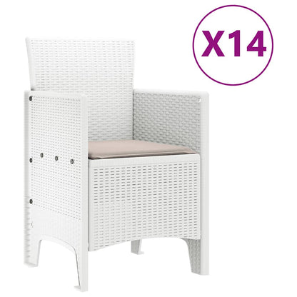 vidaXL Garten-Esszimmergarnitur mit Kissen mit Kissen 15 pcs Weiß PP