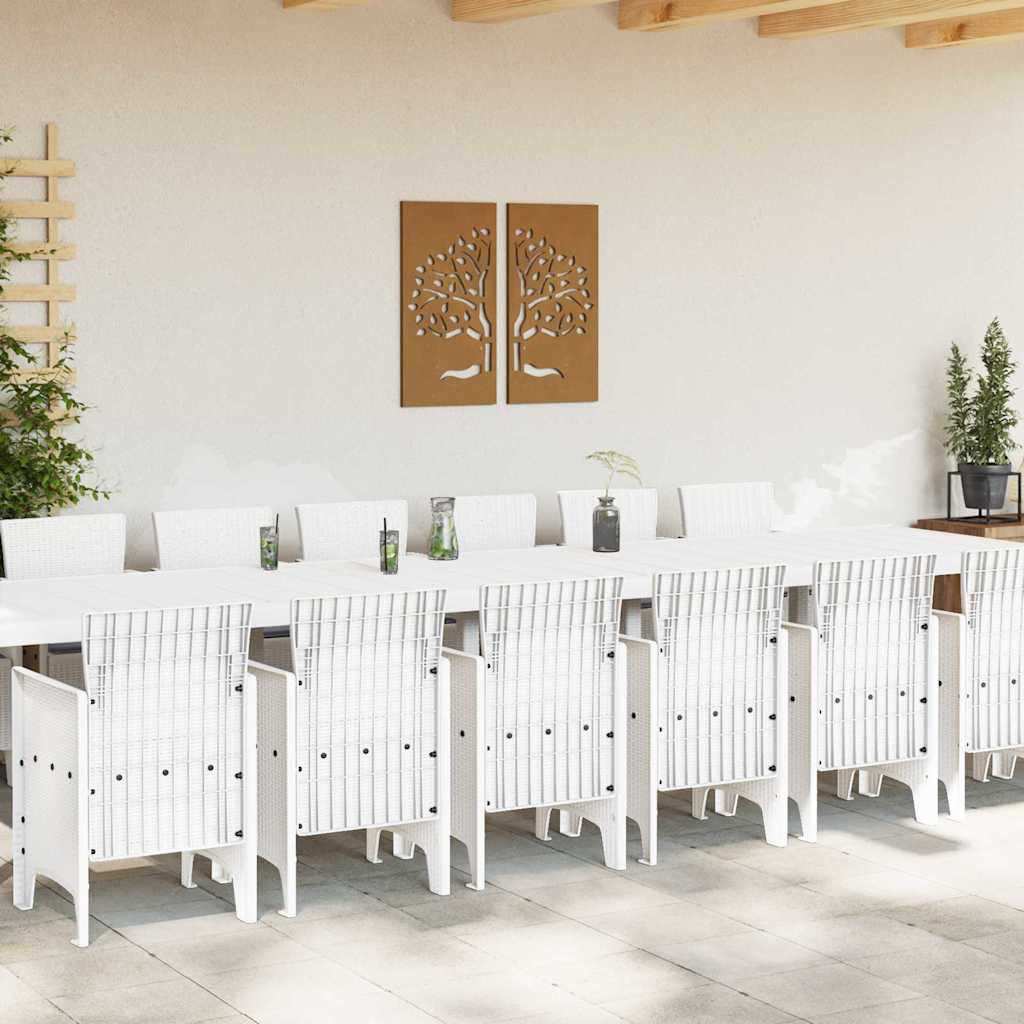 vidaXL Garten-Esszimmergarnitur mit Kissen mit Kissen 15 pcs Weiß PP