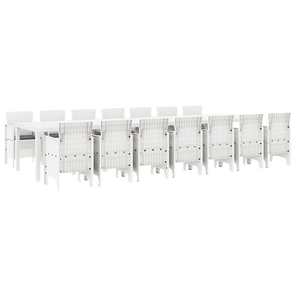 vidaXL Garten-Esszimmergarnitur mit Kissen mit Kissen 15 pcs Weiß PP