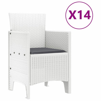 vidaXL Garten-Esszimmergarnitur mit Kissen mit Kissen 15 pcs Weiß PP