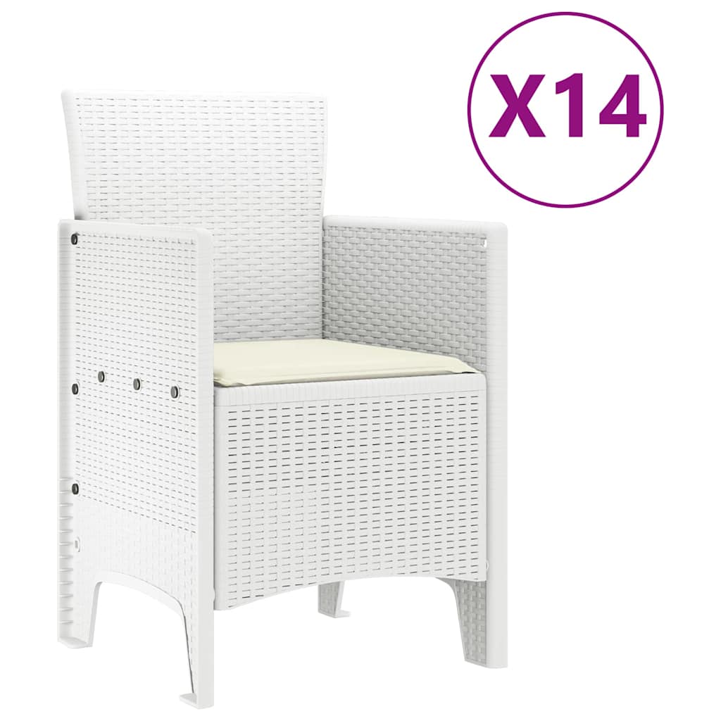 vidaXL Garten-Esszimmergarnitur mit Kissen mit Kissen 15 pcs Weiß PP
