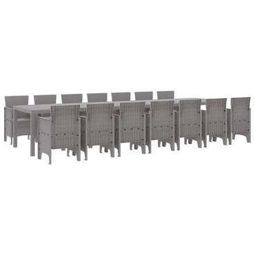 vidaXL Garten-Esszimmergarnitur mit Kissen 15 pcs Hellgrau PP