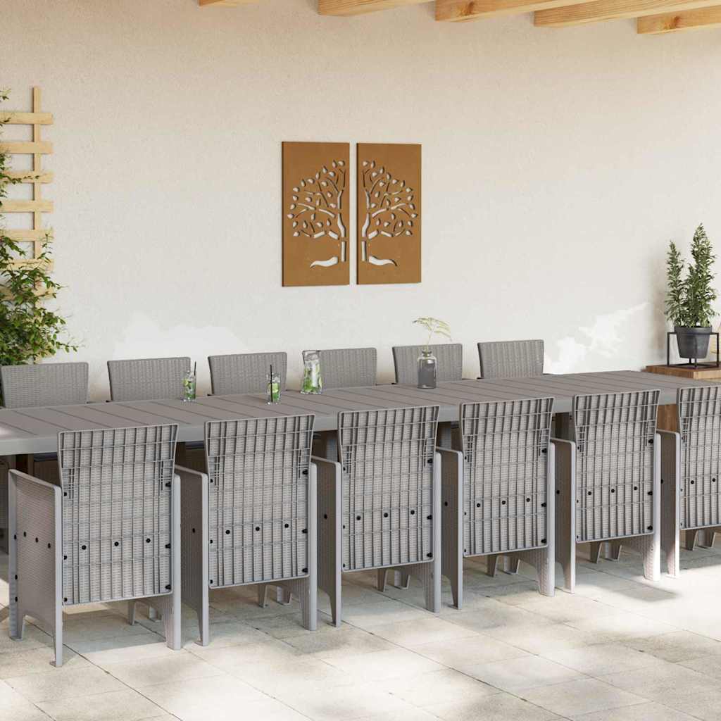 vidaXL Garten-Esszimmergarnitur mit Kissen 15 pcs Hellgrau PP