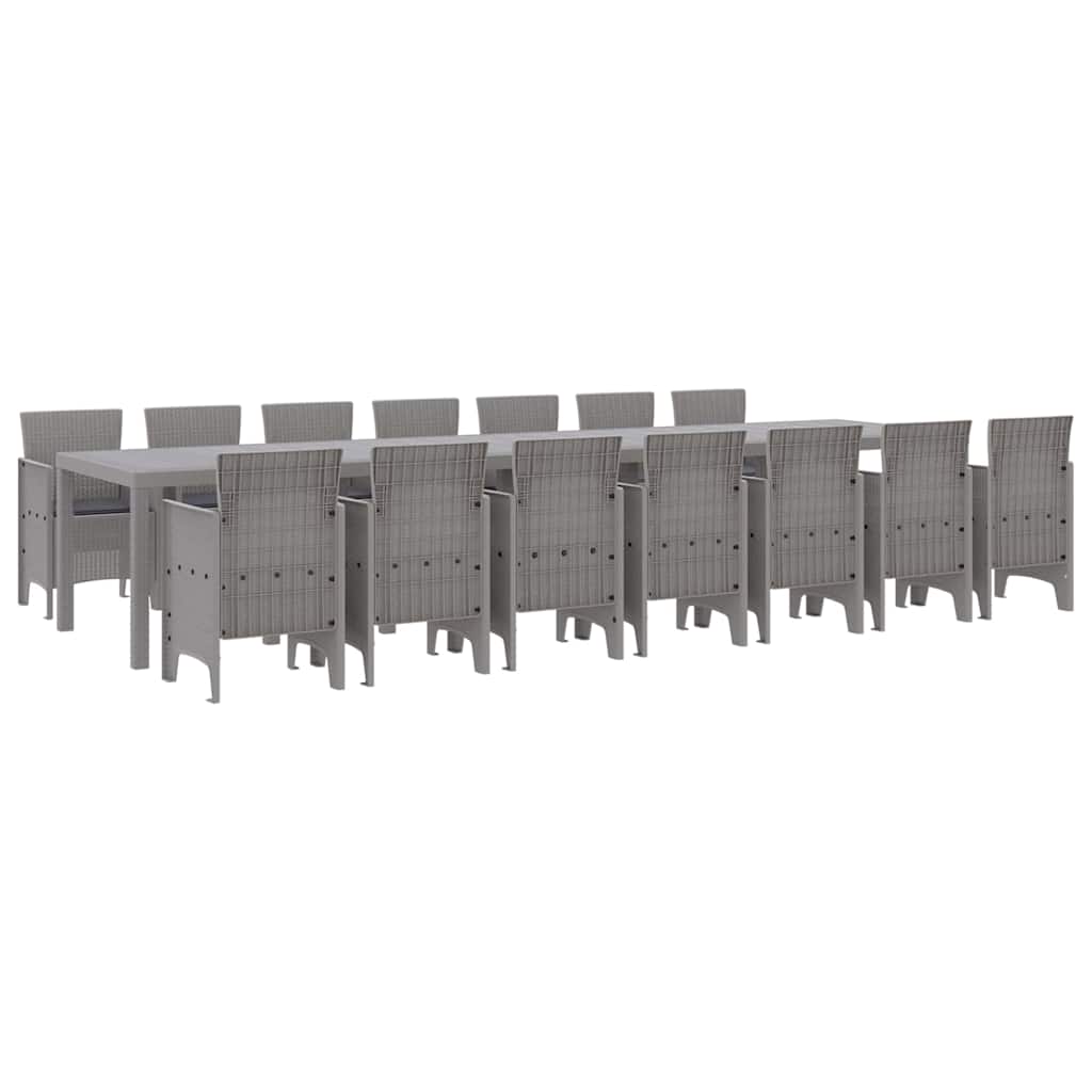 vidaXL Garten-Esszimmergarnitur mit Kissen 15 pcs Hellgrau PP
