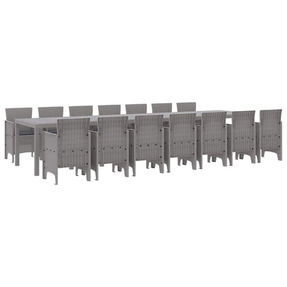 vidaXL Garten-Esszimmergarnitur mit Kissen 15 pcs Hellgrau PP