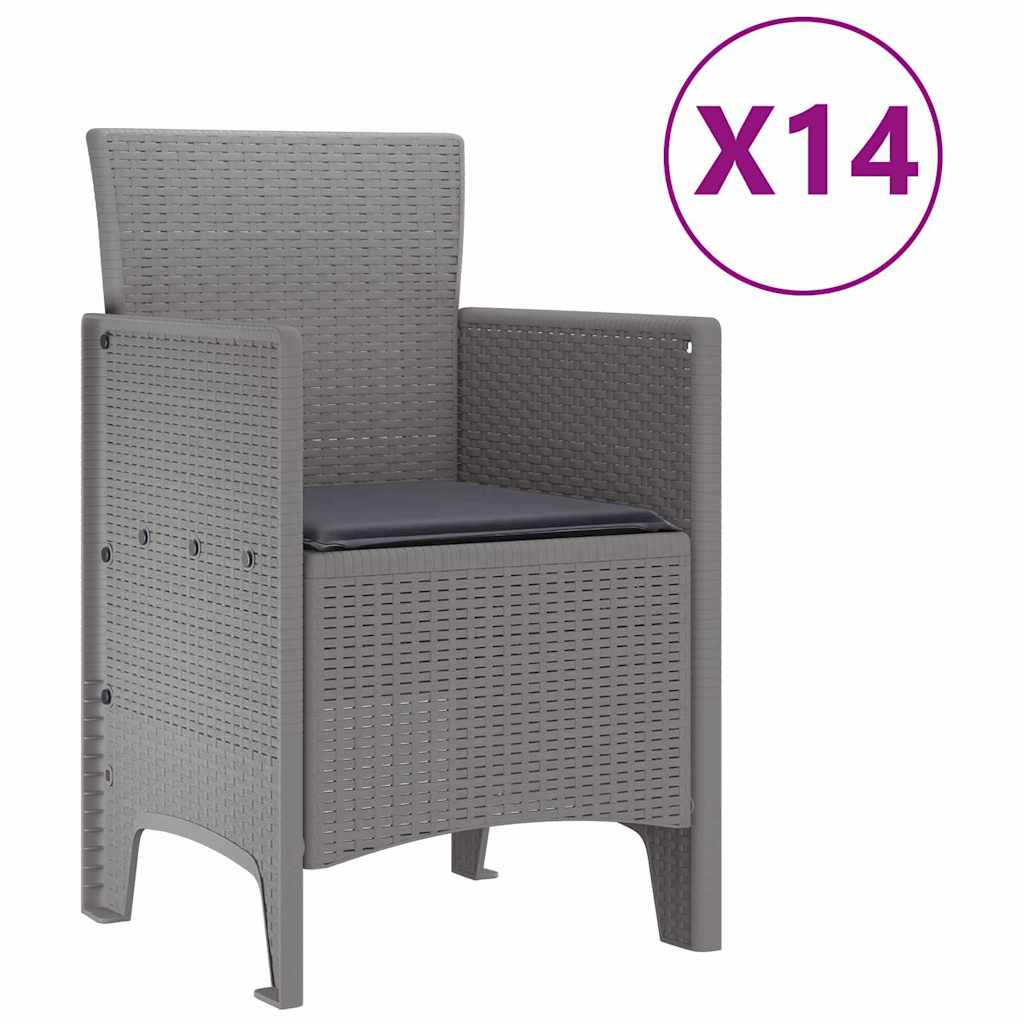 vidaXL Garten-Esszimmergarnitur mit Kissen 15 pcs Hellgrau PP