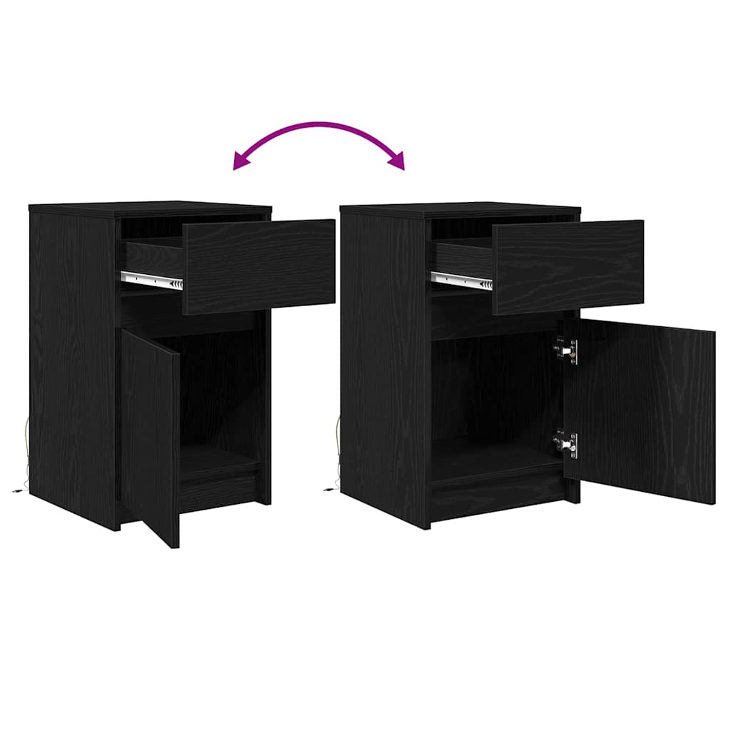vidaXL LED Nachttisch Schwarz Eichen-Optik 38 x 34 x 61 cm