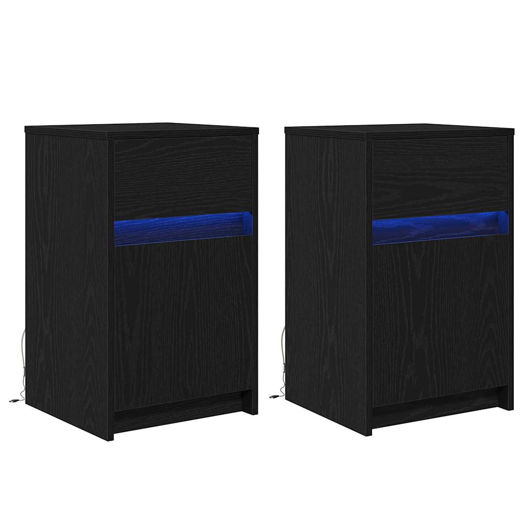 vidaXL LED Nachttisch 2 pcs Schwarz Eichen-Optik 38 x 34 x 61 cm