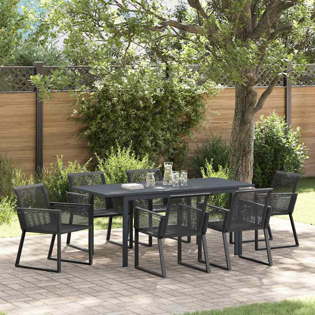 Garten Essgruppe 7 pcs Schwarz Poly-Rattan