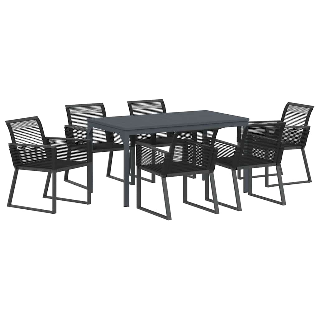 Garten Essgruppe 7 pcs Schwarz Poly-Rattan