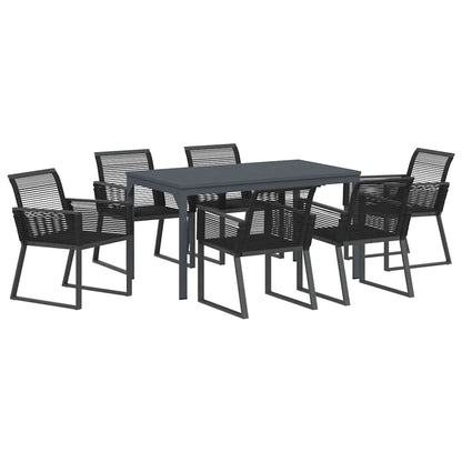 Garten Essgruppe 7 pcs Schwarz Poly-Rattan