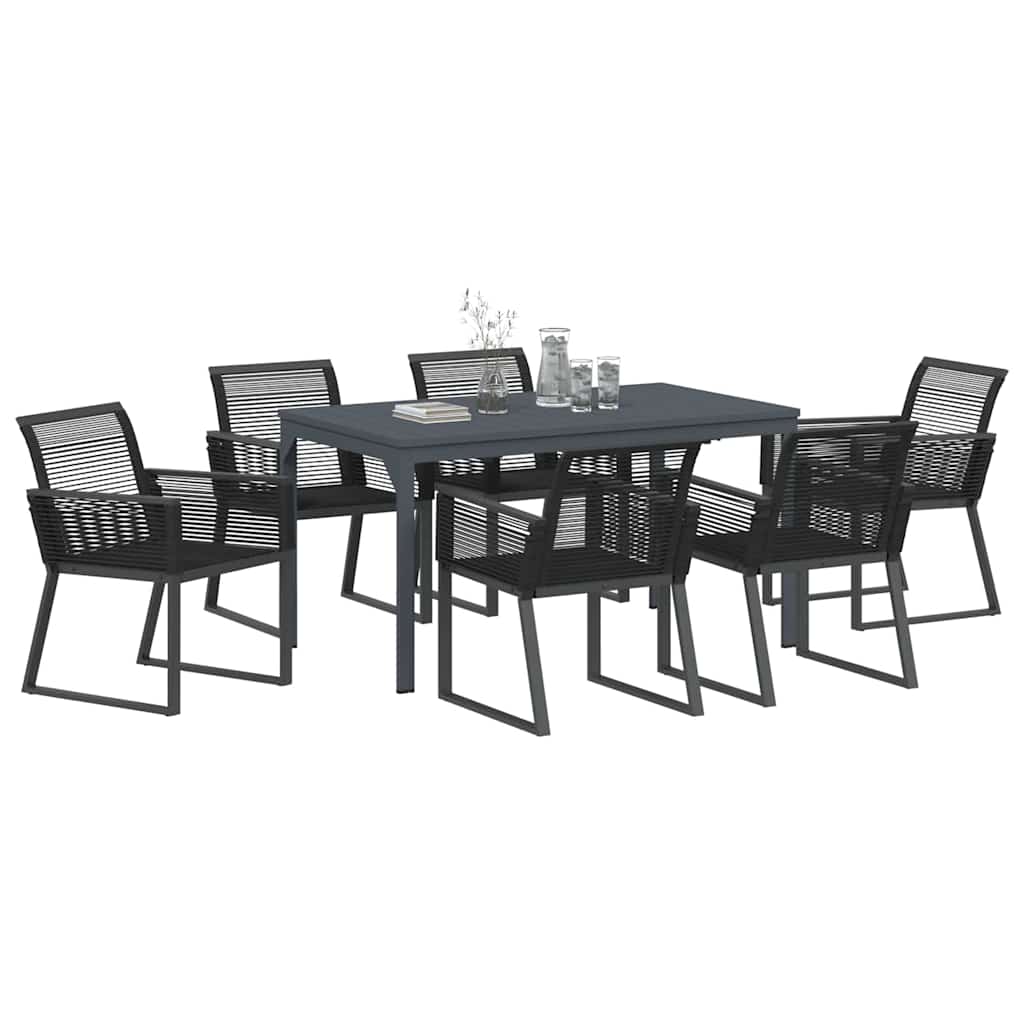 Garten Essgruppe 7 pcs Schwarz Poly-Rattan