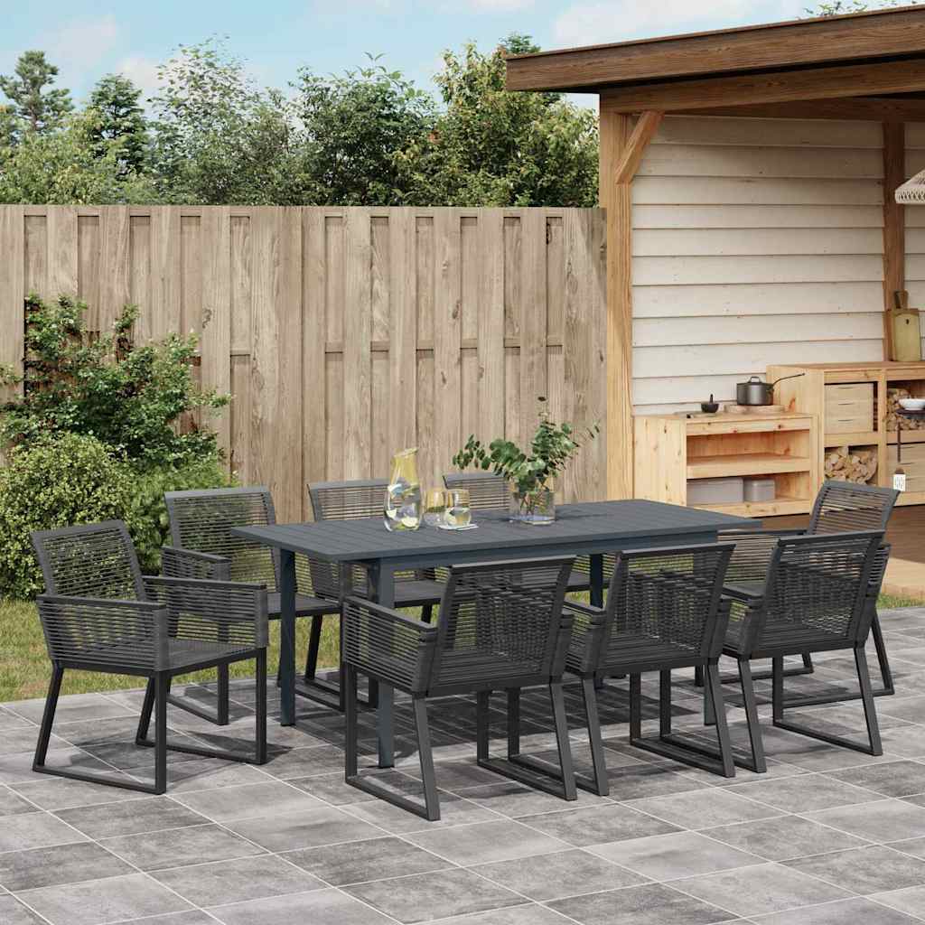 Garten Essgruppe 9 pcs Schwarz Poly-Rattan