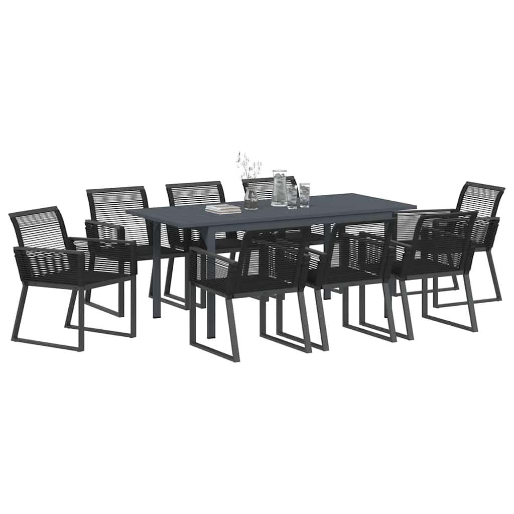 Garten Essgruppe 9 pcs Schwarz Poly-Rattan