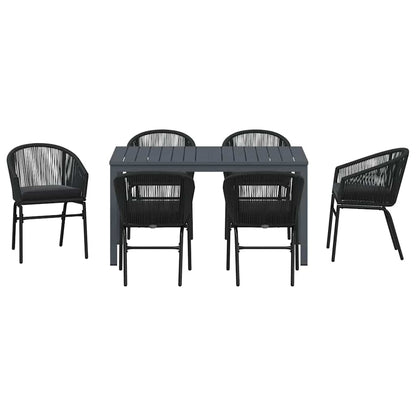 Garten Essgruppe 7 pcs Schwarz Poly-Rattan