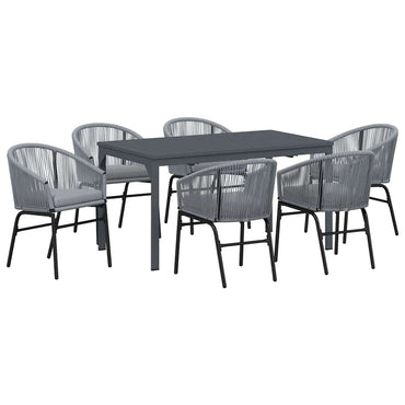 vidaXL Garten Essgruppe 7 pcs Grau Poly-Rattan