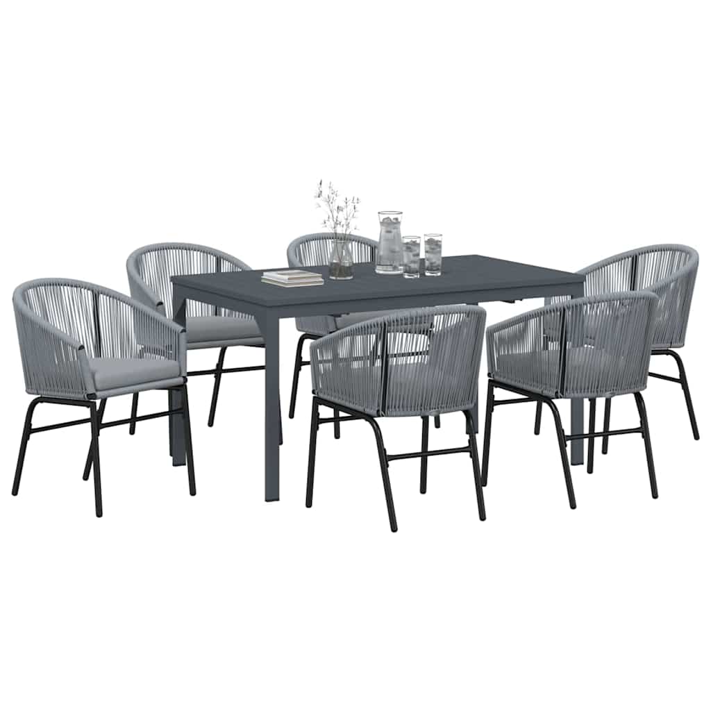 vidaXL Garten Essgruppe 7 pcs Grau Poly-Rattan