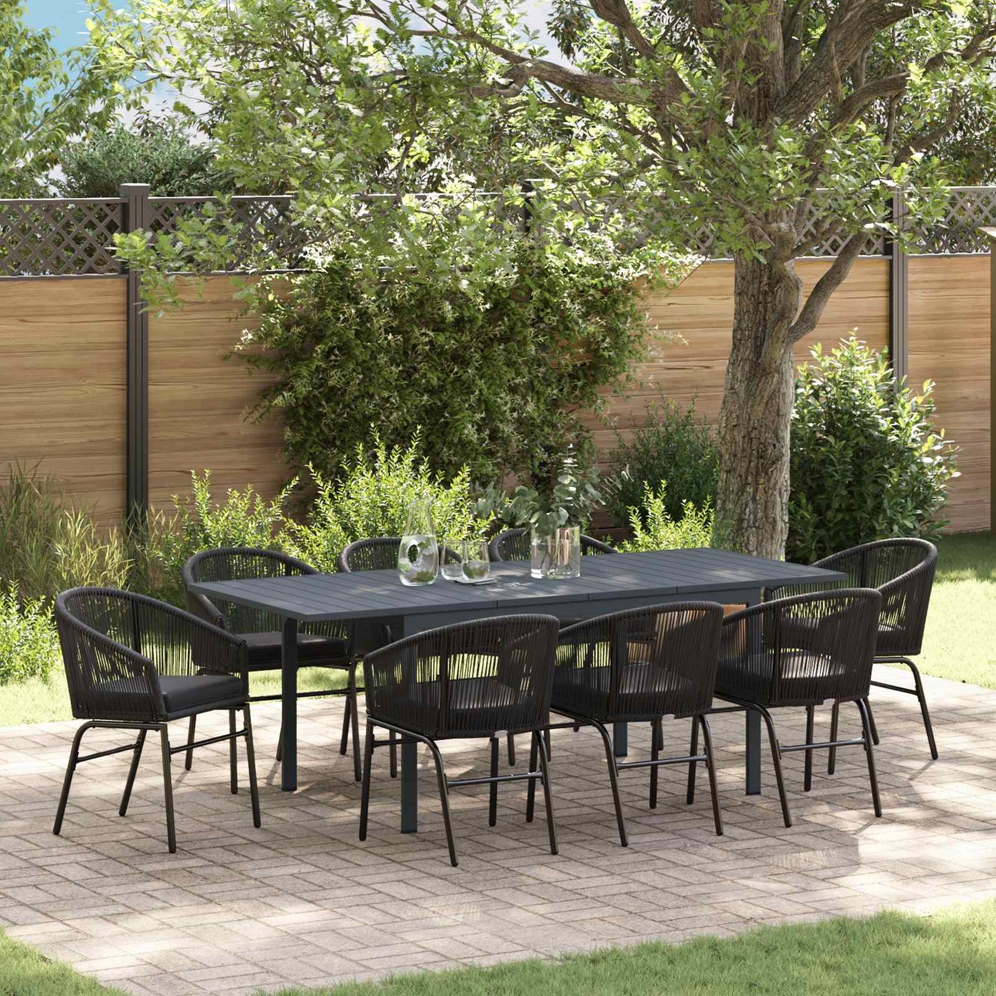 Garten Essgruppe 9 pcs Schwarz Poly-Rattan