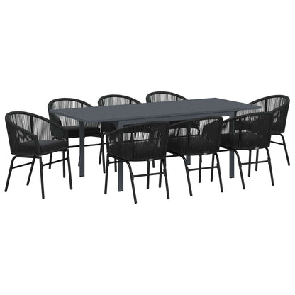 Garten Essgruppe 9 pcs Schwarz Poly-Rattan