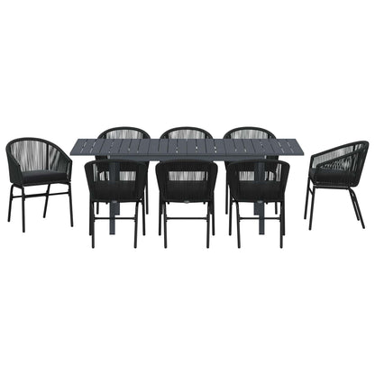 Garten Essgruppe 9 pcs Schwarz Poly-Rattan