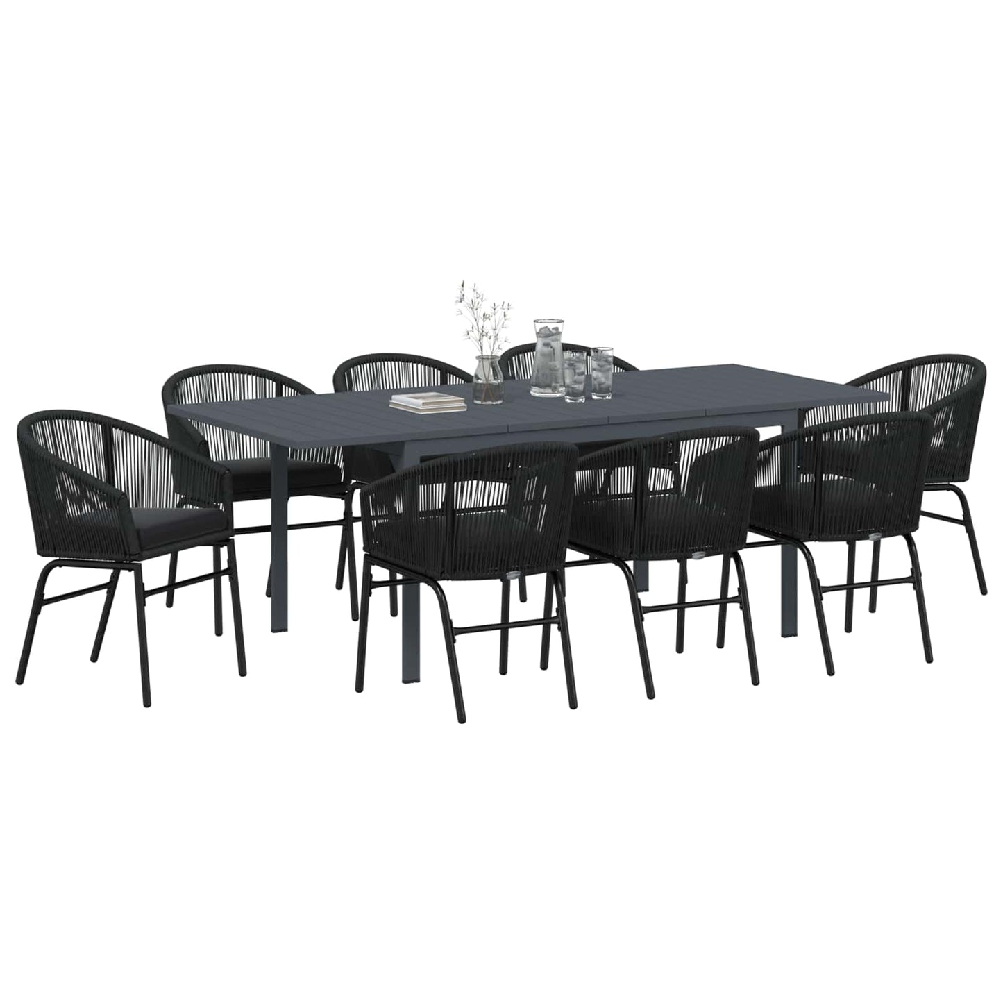 Garten Essgruppe 9 pcs Schwarz Poly-Rattan