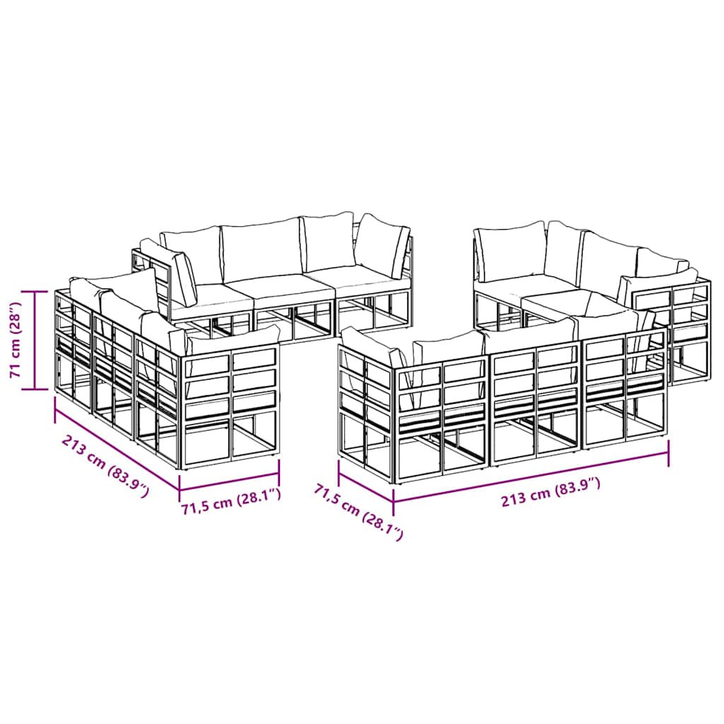 vidaXL Gartensofa-set 12 pcs Schwarz Metall