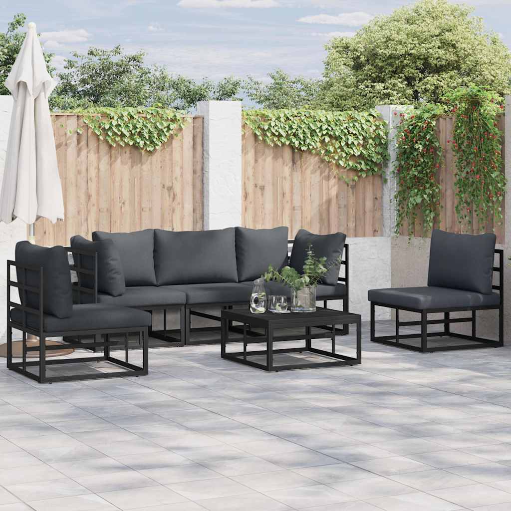 Gartensofa-set mit Kissen 5 pcs Schwarz Aluminium