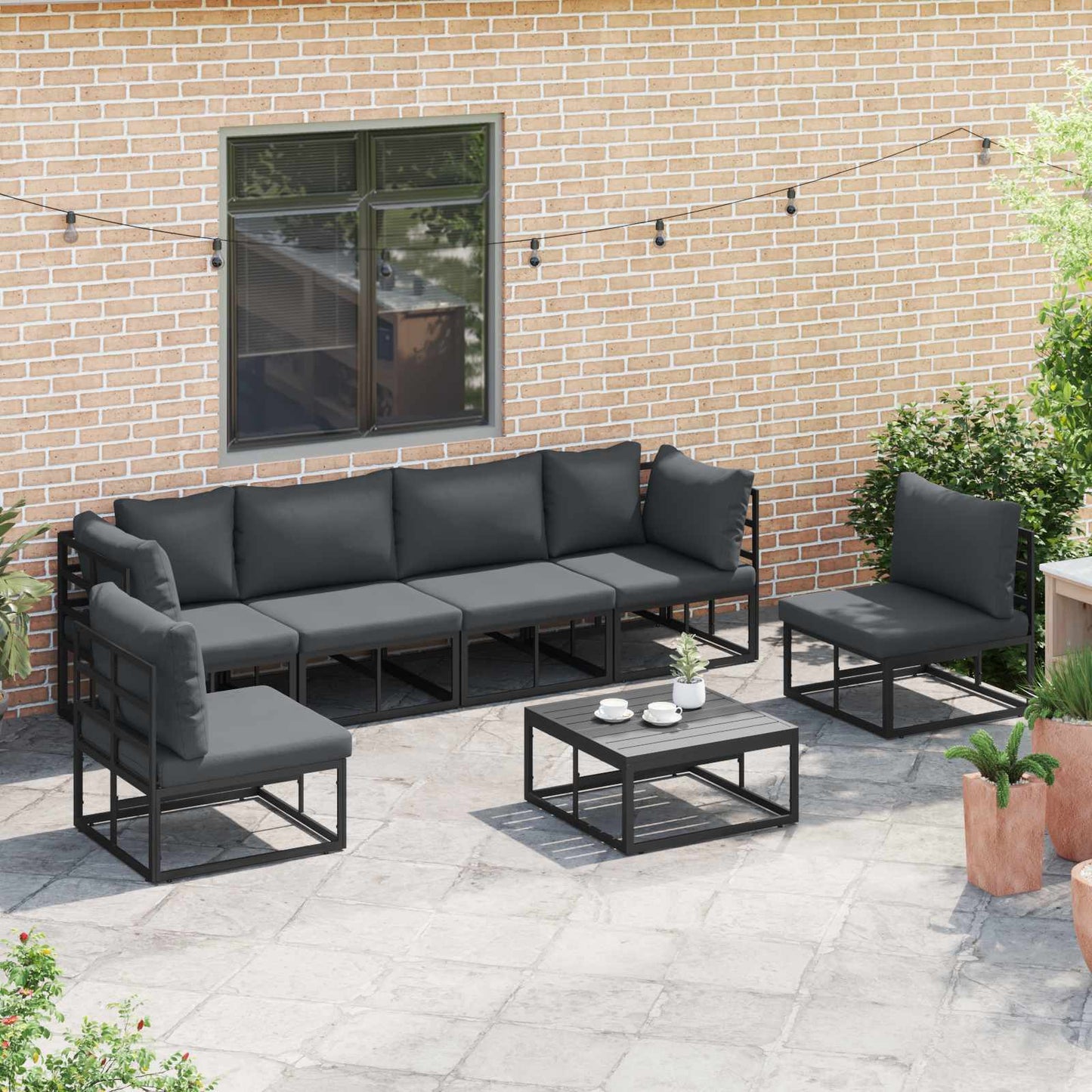 vidaXL Gartensofa-set mit Kissen 6 pcs Schwarz Aluminium