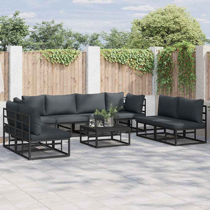 Gartensofa-set mit Kissen 8 pcs Schwarz Aluminium