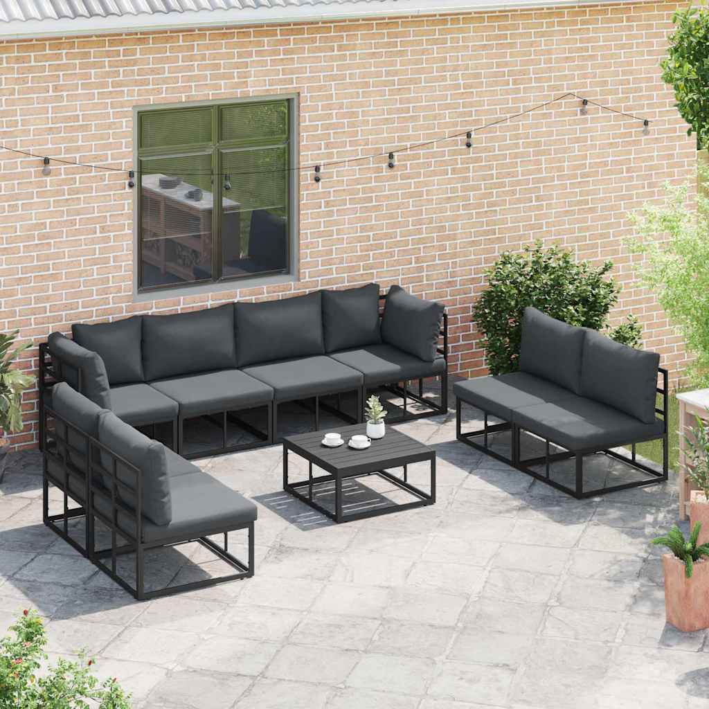 Gartensofa-set mit Kissen 8 pcs Schwarz Aluminium