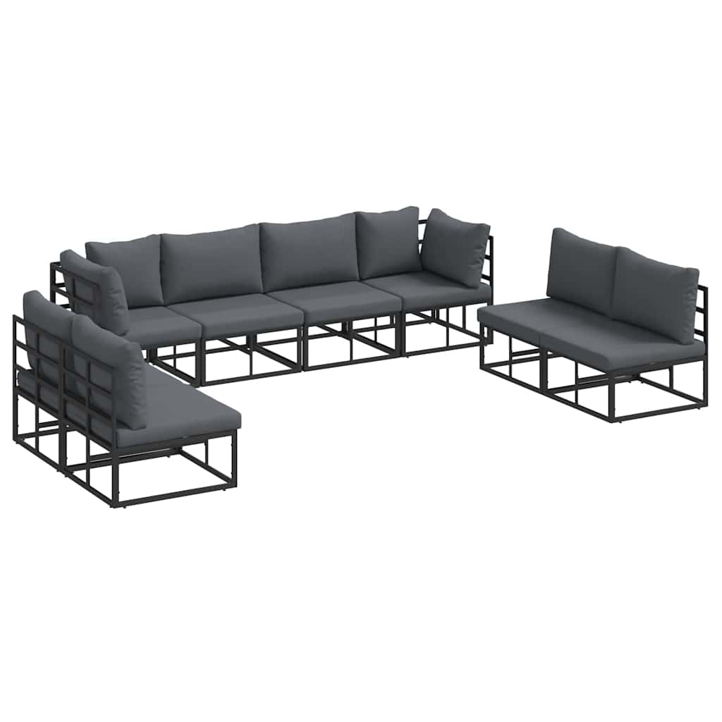 Gartensofa-set mit Kissen 8 pcs Schwarz Aluminium