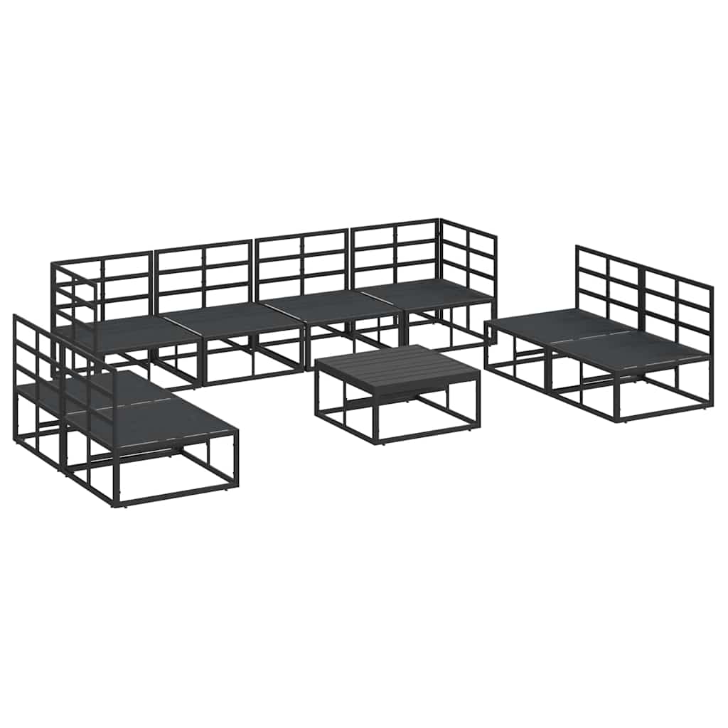 Gartensofa-set mit Kissen 9 pcs Schwarz Aluminium