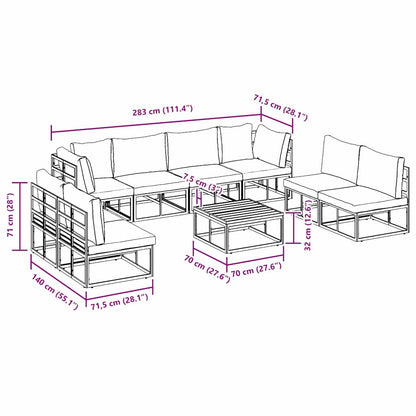 vidaXL Gartensofa-set mit Kissen 9 pcs Schwarz Aluminium