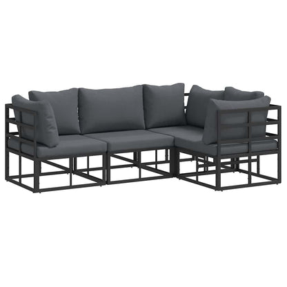 Gartensofa-set mit Kissen 4 pcs Schwarz Aluminium