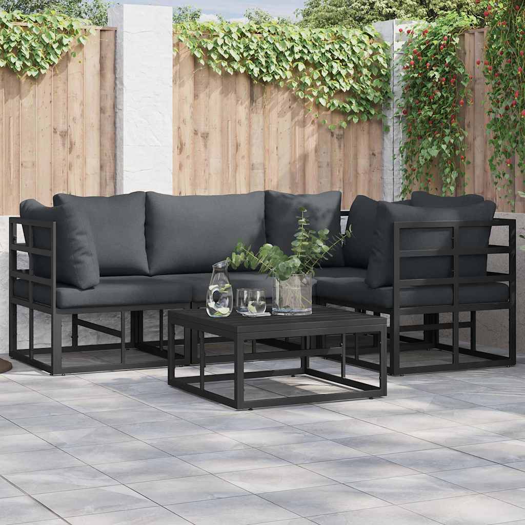 vidaXL Ensemble de canapés de jardin avec coussins 5 pcs Aluminium Noir