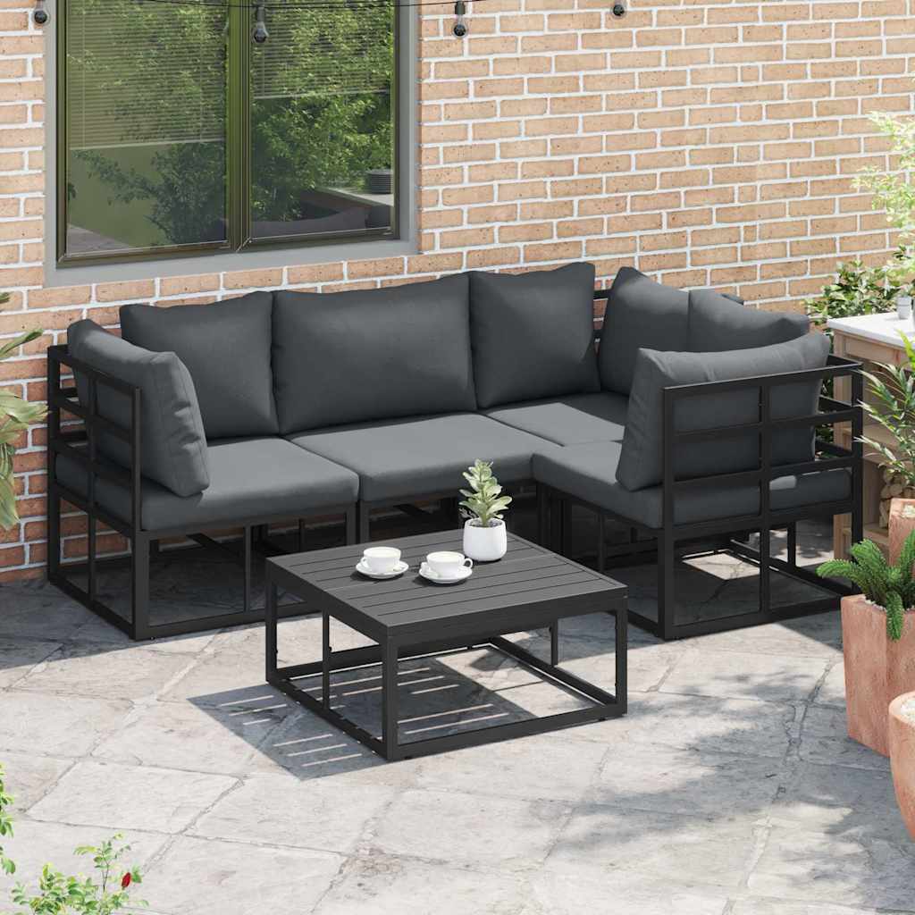 vidaXL Ensemble de canapés de jardin avec coussins 5 pcs Aluminium Noir