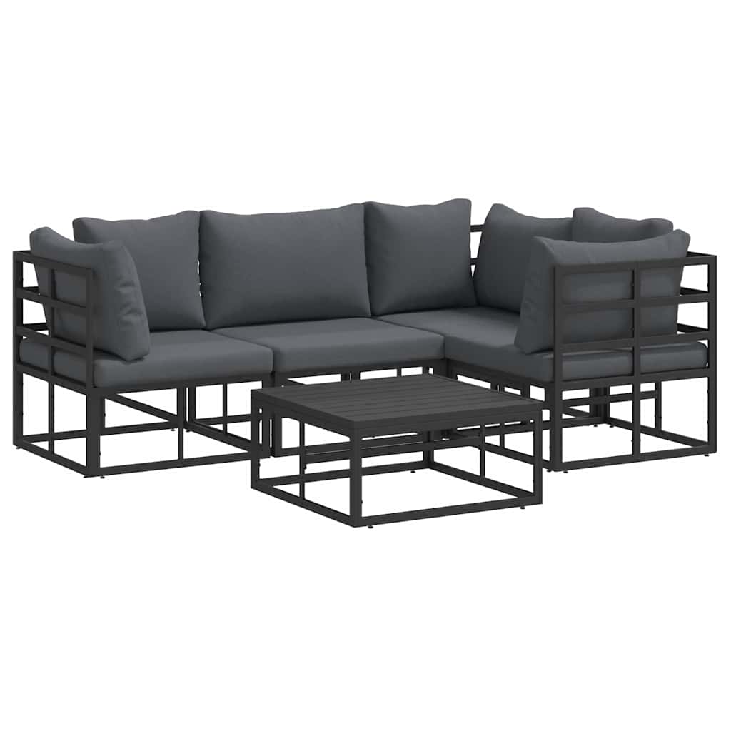 vidaXL Ensemble de canapés de jardin avec coussins 5 pcs Aluminium Noir