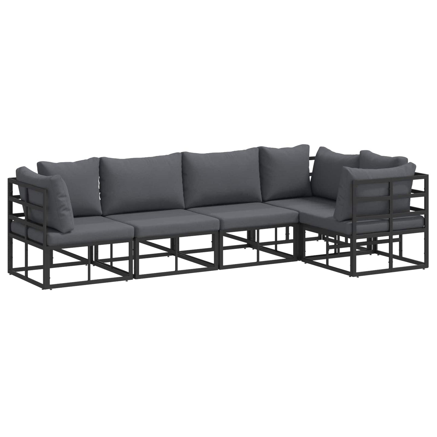Gartensofa-set mit Kissen 5 pcs Schwarz Aluminium