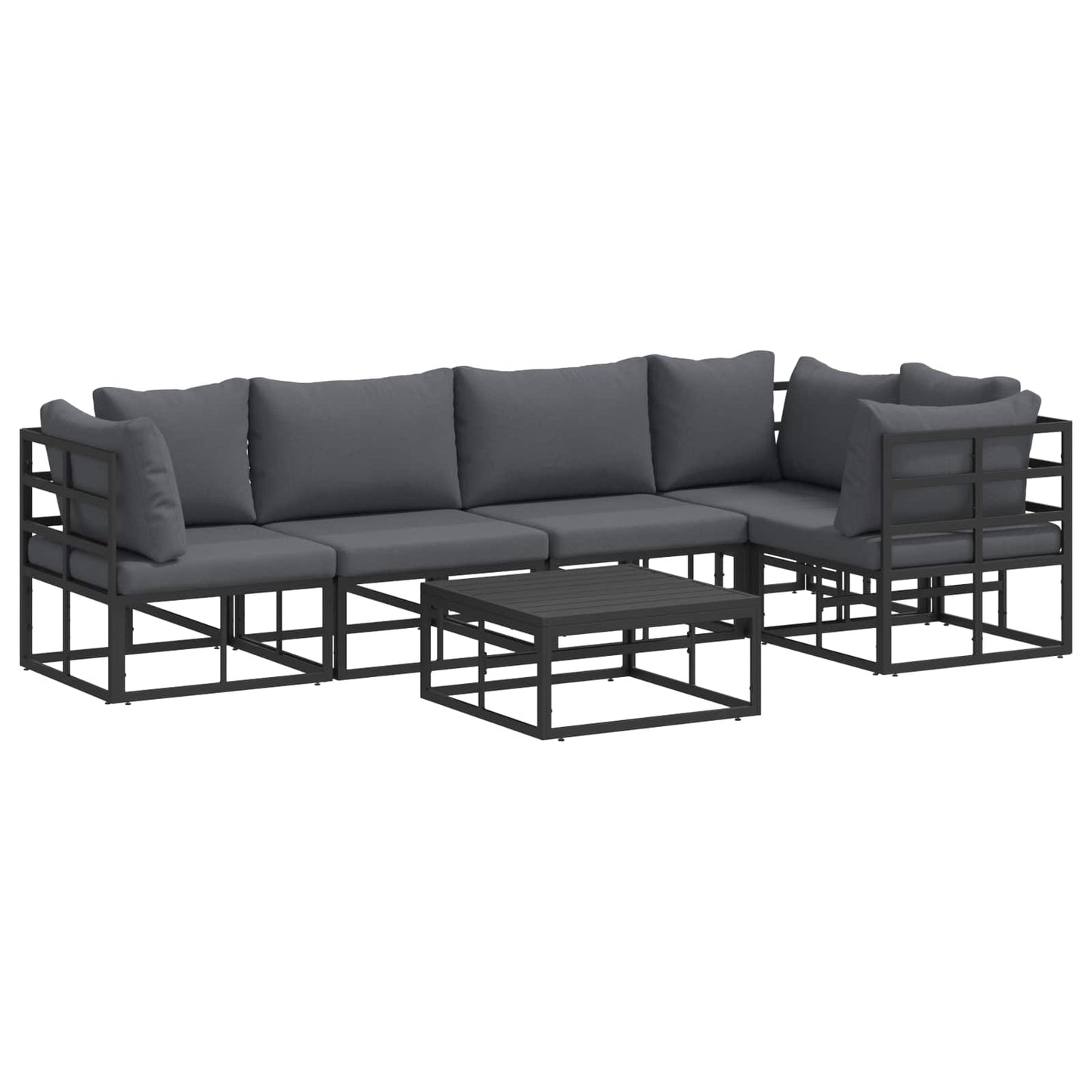 vidaXL Salon de jardin avec coussins 6 pcs Noir Aluminium
