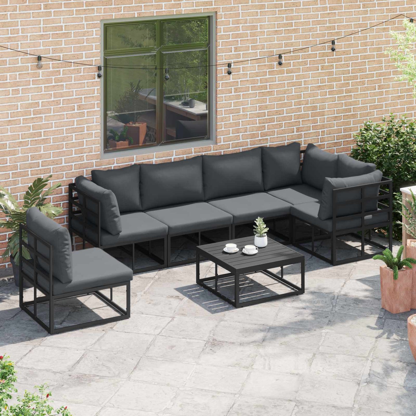 vidaXL Ensemble de canapés de jardin avec coussins 6 pcs Noir Aluminium